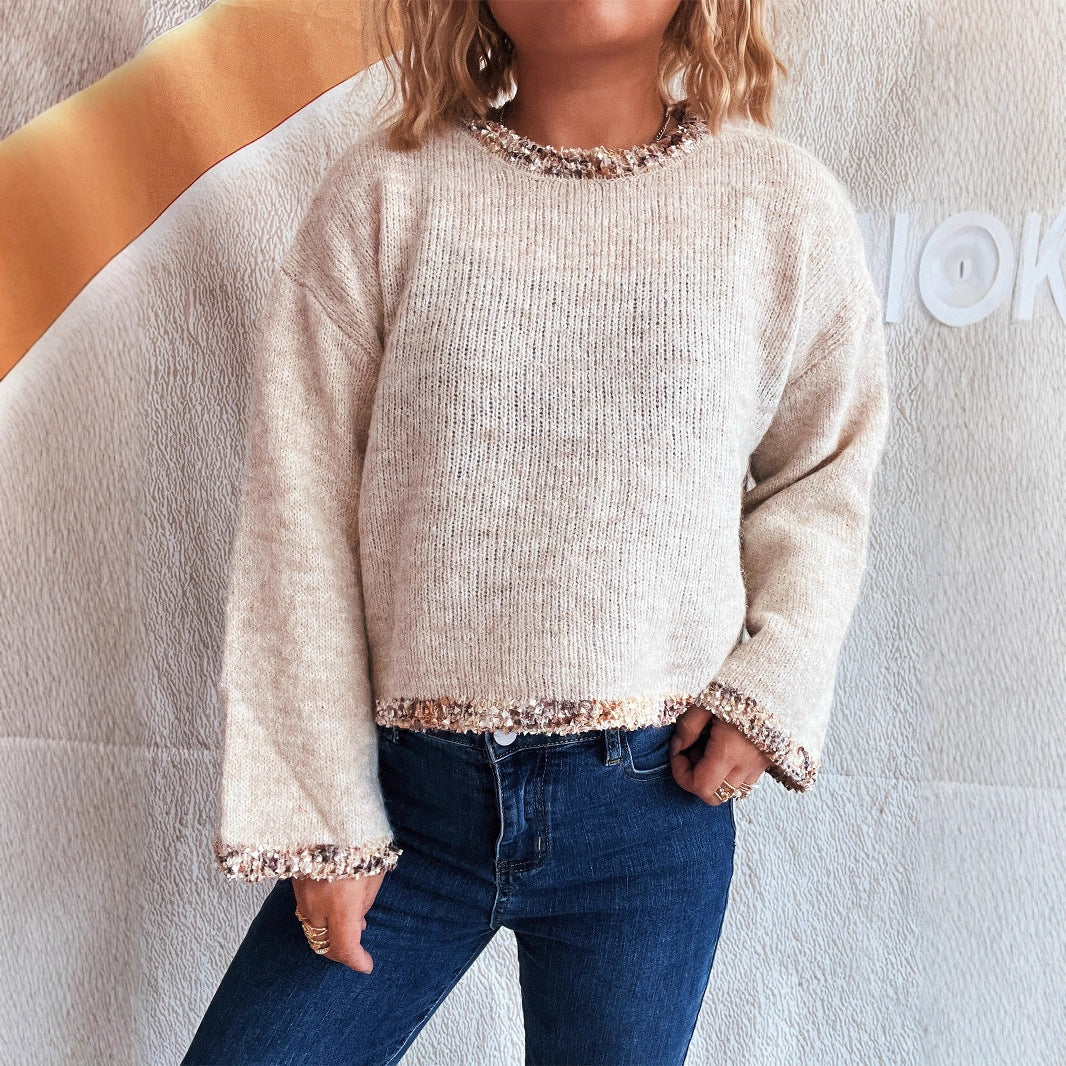 Damen lässiger Pullover aus weichem Material mit trendiger Fransenverzierung