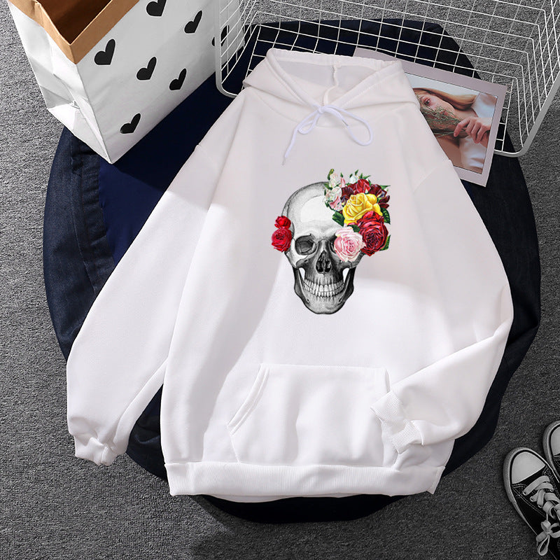 Unisex nan Kapuzenpullover mit floraler Totenkopf-Illustration, Oversize-Fit und French-Terry-Qualität Shop Nory