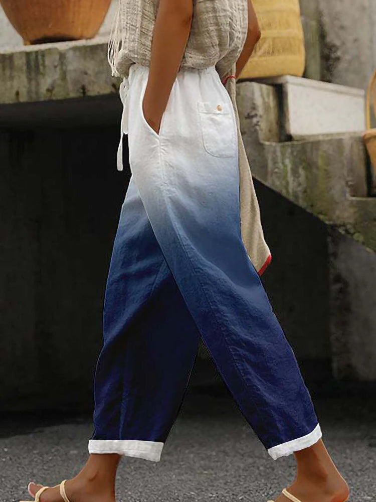 Damen Weite Leinenhose mit handgewShopnorytem Muster