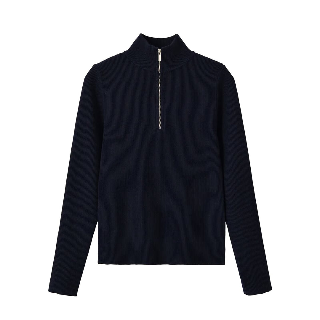 Damen Gerippter Halbzip-Strickpullover mit Stehkragen Shop Nory