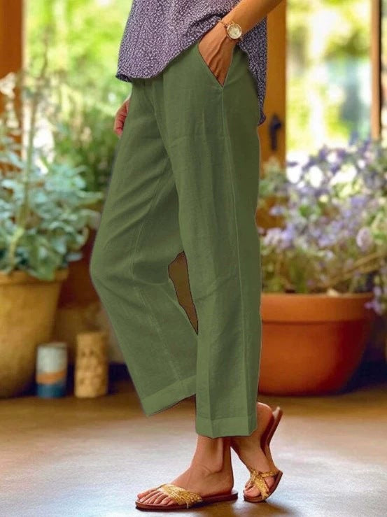 Damen Leinenhose mit weitem Schnitt und praktischen Taschen
