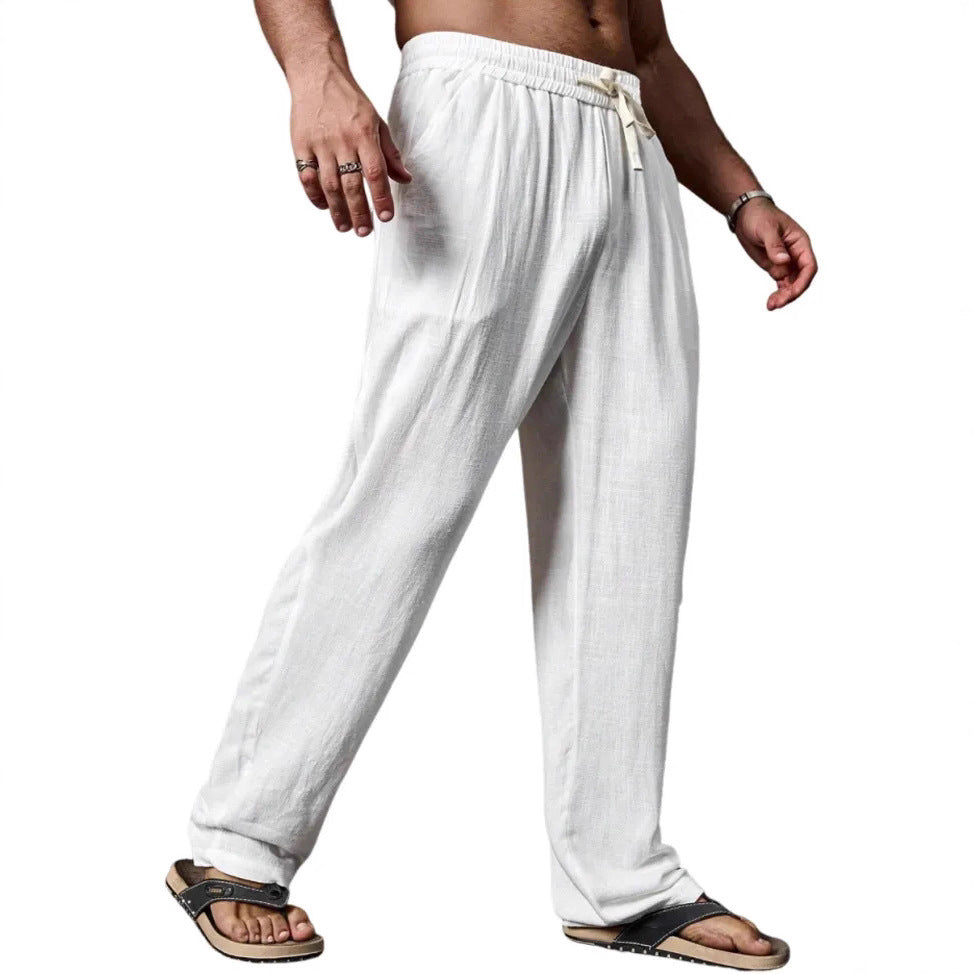 Herren entspannte Leinenmix-Yogahose mit Kordelzug, Elastikbund und geradem Bein Shop Nory