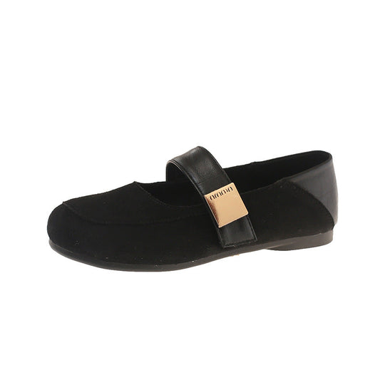 Damen Ballerina-Schuhe mit modischer Schnalle und weichem Wildlederoberteil