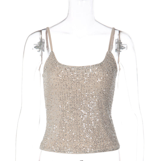 Damen Glitzerndes Spaghetti-Top mit schmalen Trägern