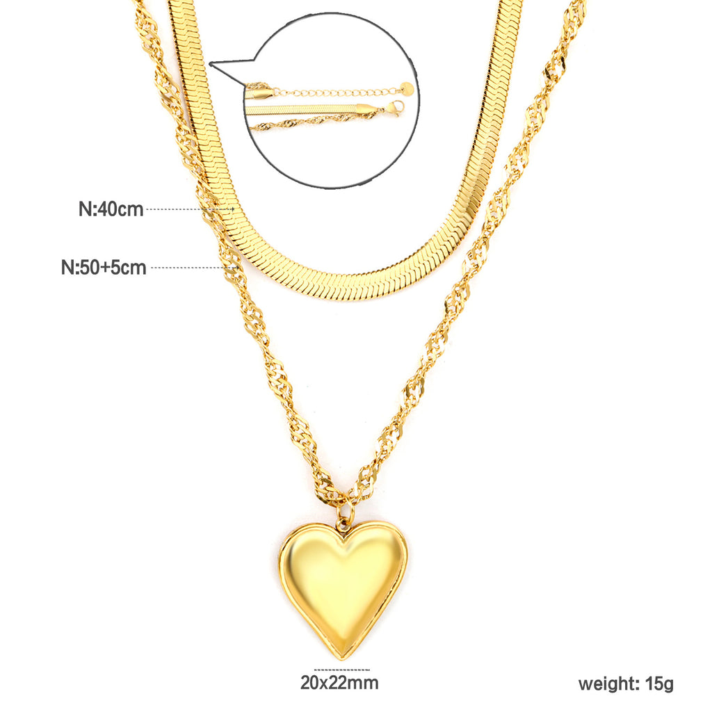 Damen Halskette mit mehrlagigem Herzanhänger und eleganter Gliederkette Shop Nory