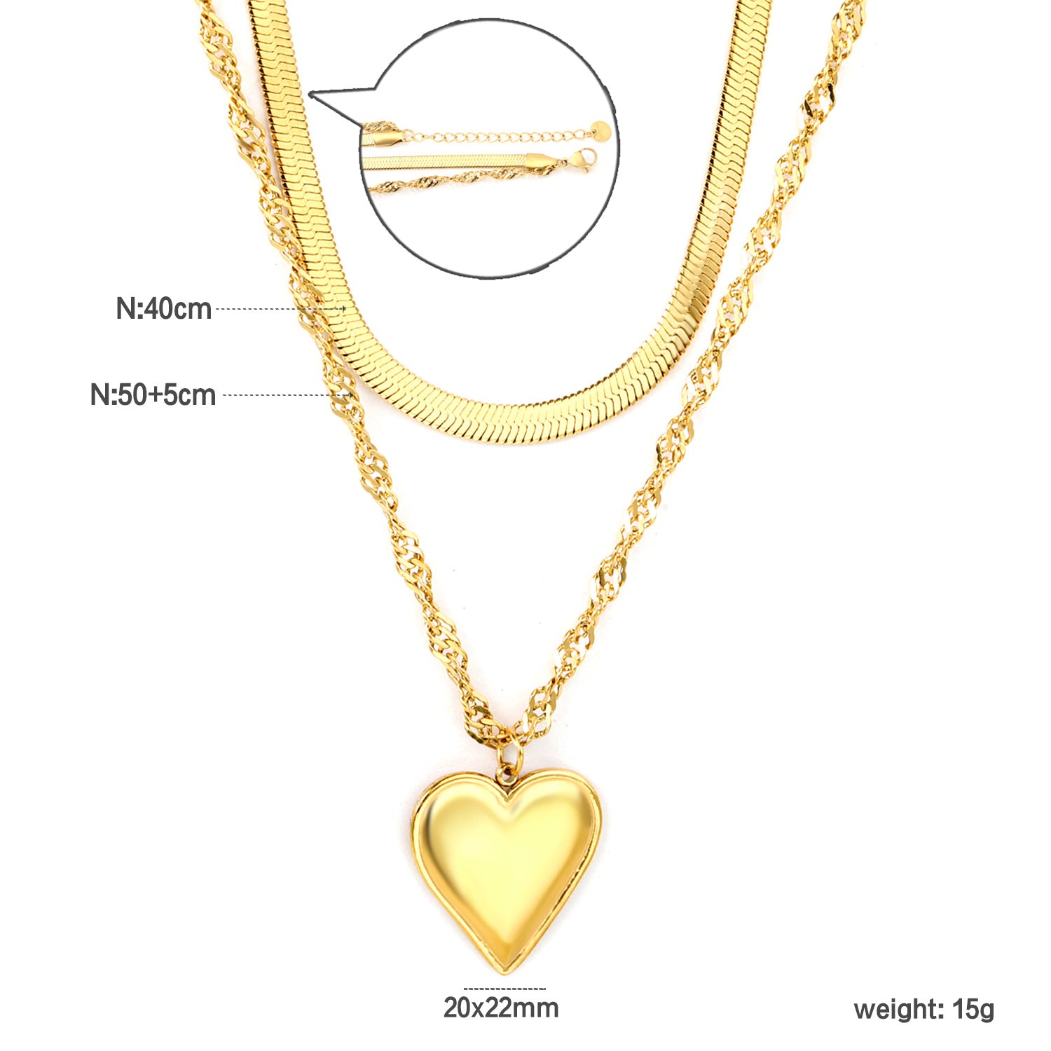 Damen Halskette mit mehrlagigem Herzanhänger und eleganter Gliederkette Shop Nory