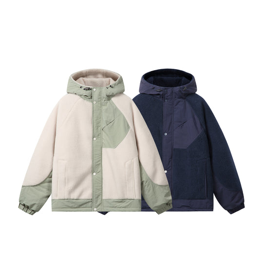 Unisex Boxy-Fleecejacke mit Kapuze und kontrastierenden Nylon-Einsätzen Shop Nory