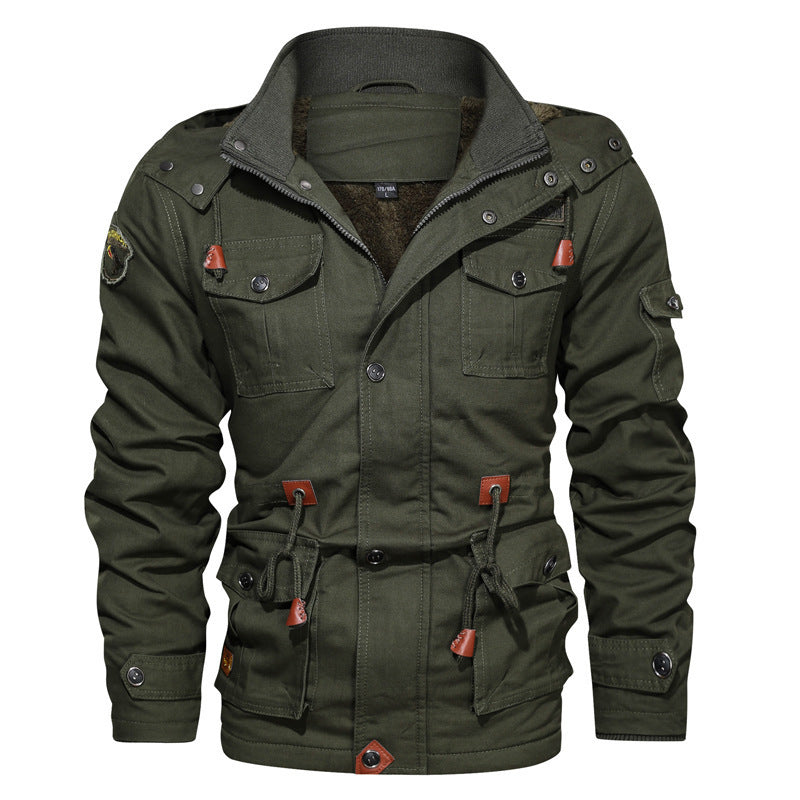 Herren Canvas-Parka im Military-Utility Stil mit Teddyfleece-Futter, Taillenzug und Multifunktions-Taschen Shop Nory