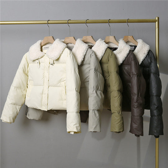 Damen nan kurze gesteppte Winterjacke mit breitem Teddykragen und Kordelzug Shop Nory