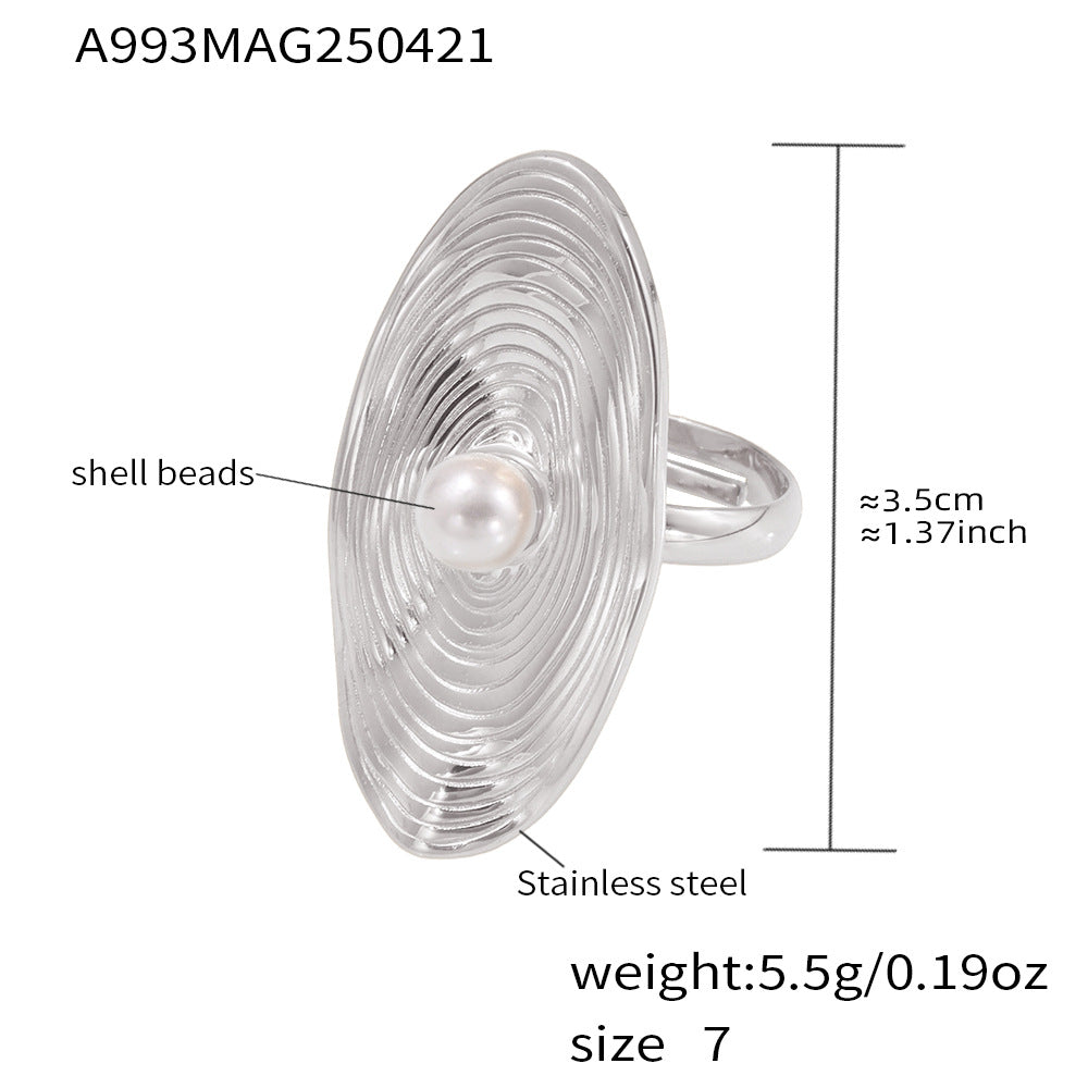 Damen stilvoller Ring mit Muschelabbildung und Perle Shop Nory