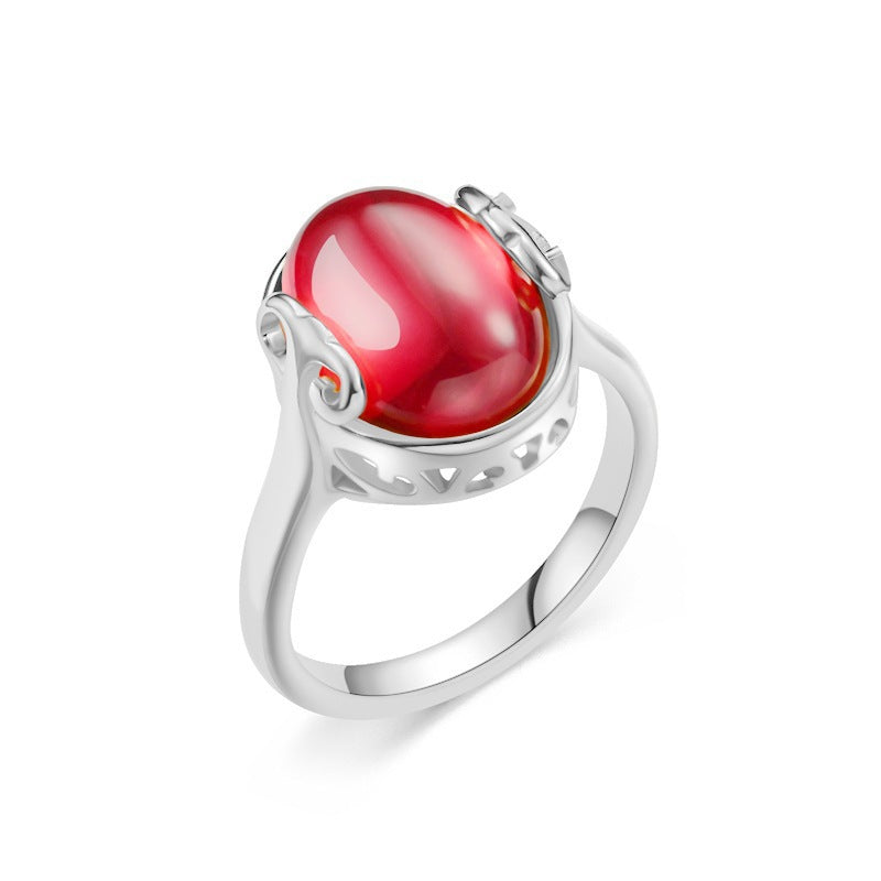 Damen Ring mit elegantem, ovalem rotem Stein und kunstvollem Design Shop Nory