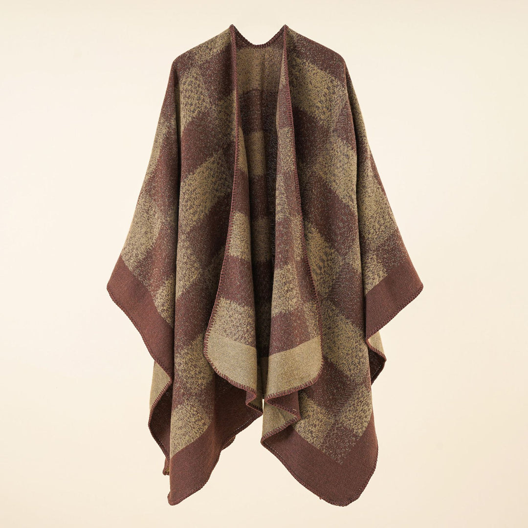 Damen Vielseitiger Wollmix-Überwurf im kastigen Kimono-Fall mit großflächigem Karojacquard Shop Nory