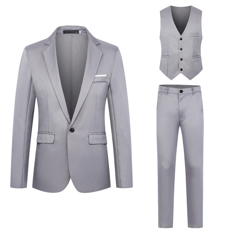 Herren Dreiteiliger Anzugset mit tailliertem Ein-Knopf-Sakko, taillierter Weste und schmaler Flachbundhose Shop Nory
