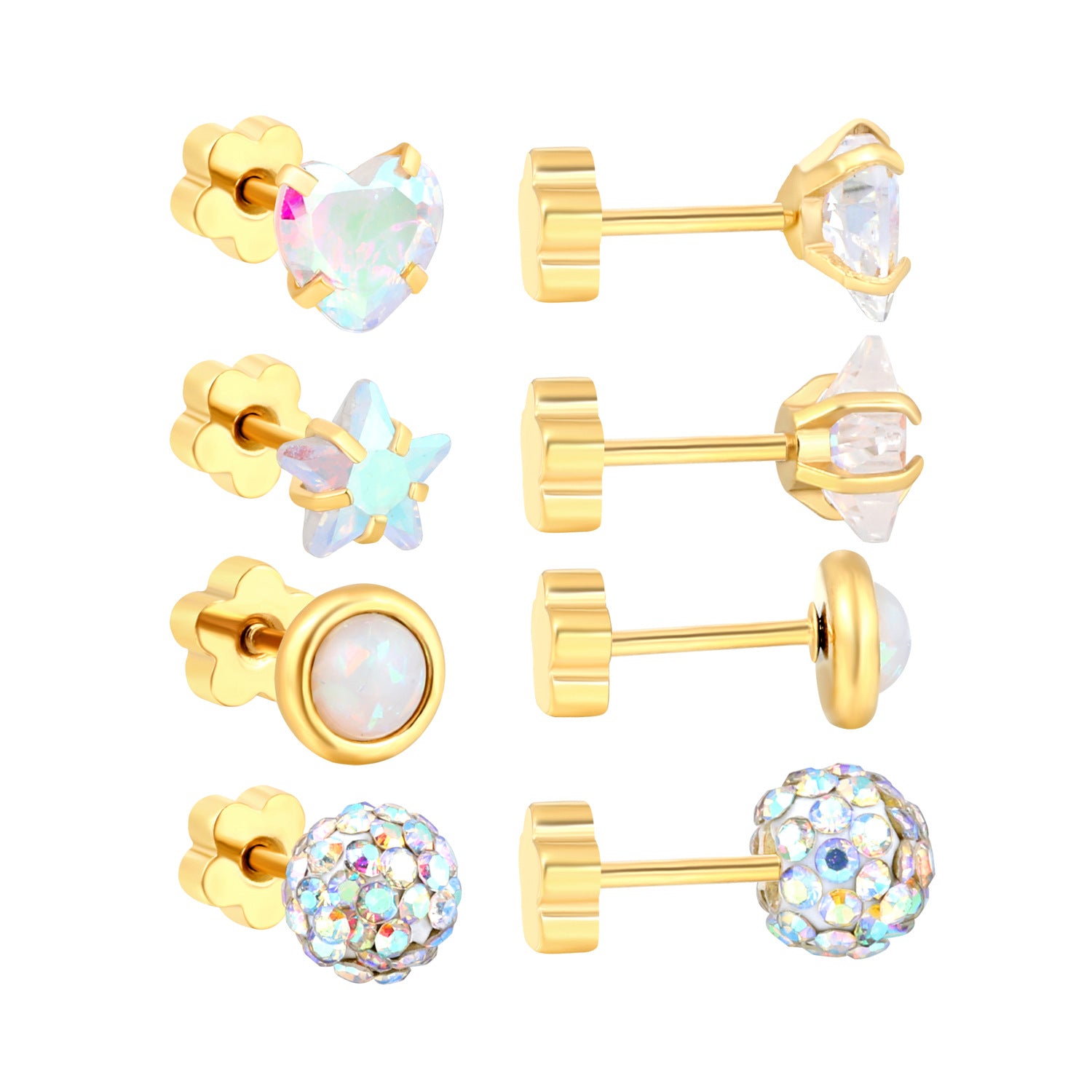 Damen Ohrstecker-Set mit funkelnden Kristallen und Herz-Design Shop Nory