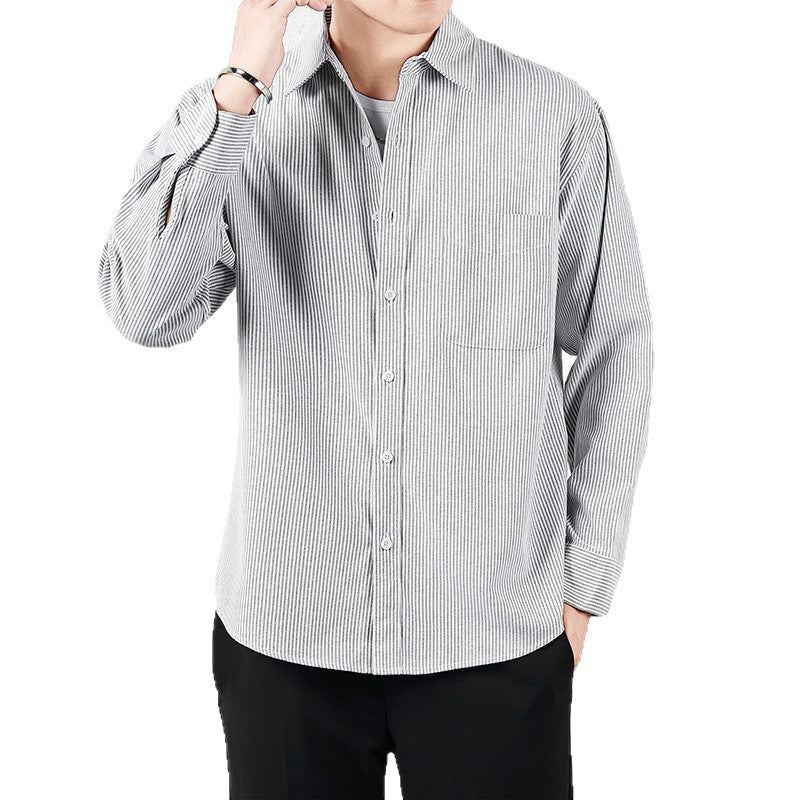 Herren Gestreiftes Oversize-Freizeithemd aus Baumwollmischung mit Brusttasche Shop Nory