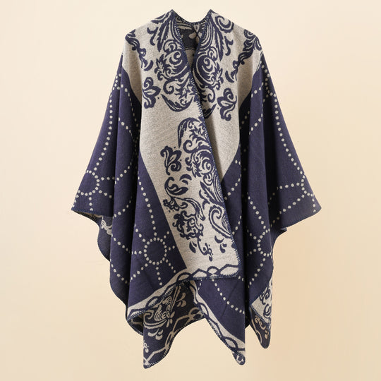 Damen Jacquard-Ruana im Umhangstil mit kontrastierender Kettelsaum Shop Nory