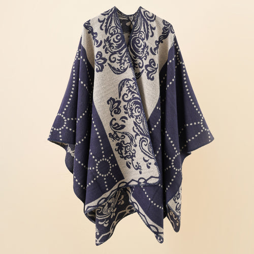 Damen Jacquard-Ruana im Umhangstil mit kontrastierender Kettelsaum Shop Nory