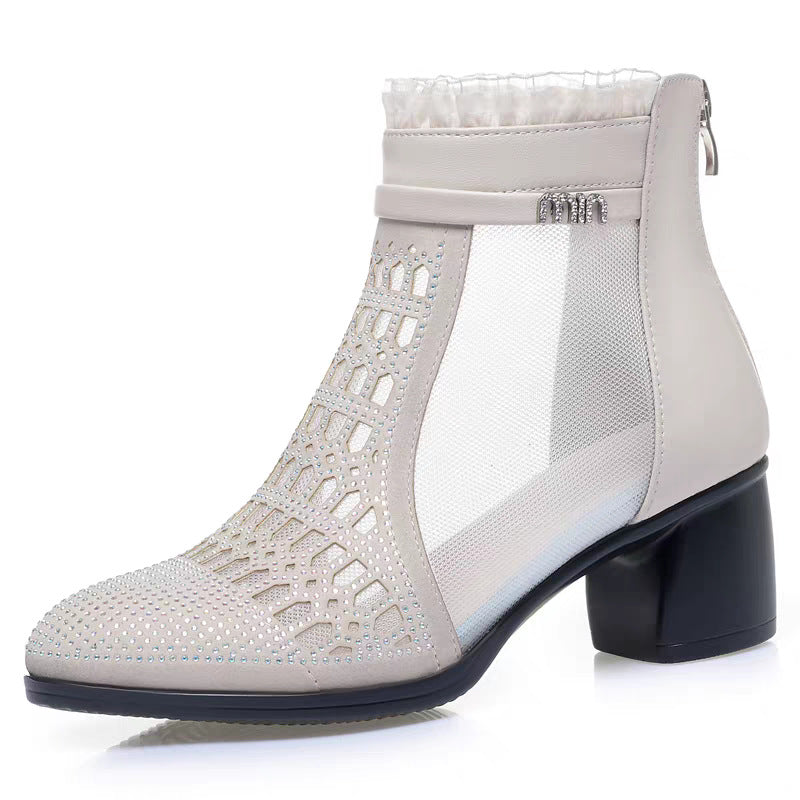 Damen Modische Ankle Boots mit durchscheinendem Netzdesign und elegantem Glitzereinlagen Shopnory