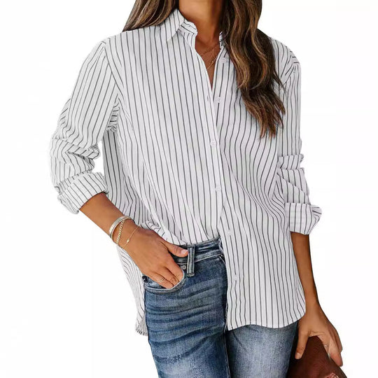 Damen gestreifte Bluse mit klassischem Kragen und lässigem Schnitt