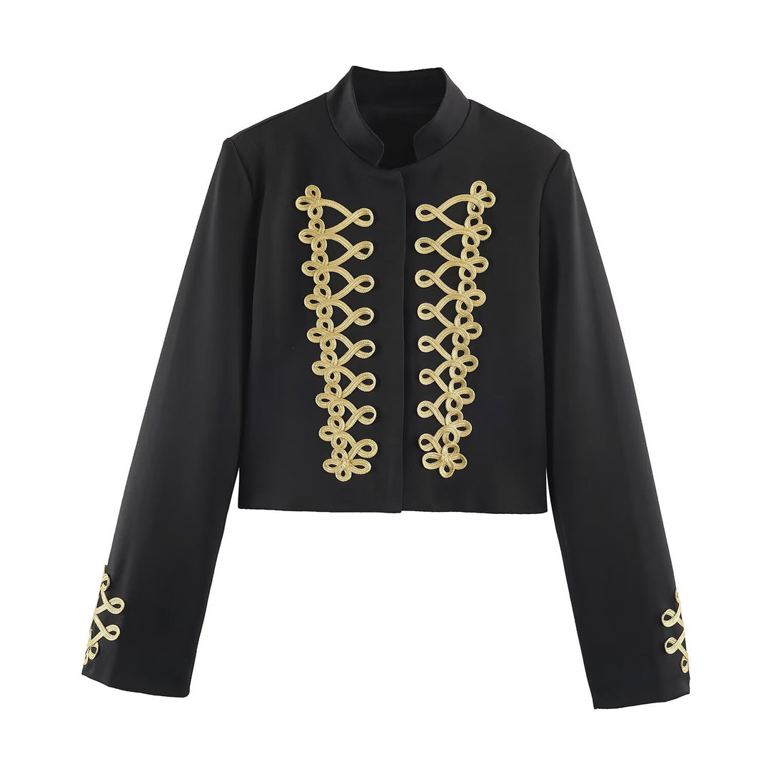 Damen Kurzjacke im Militärstil mit goldener Zierborte und Stehkragen Shop Nory