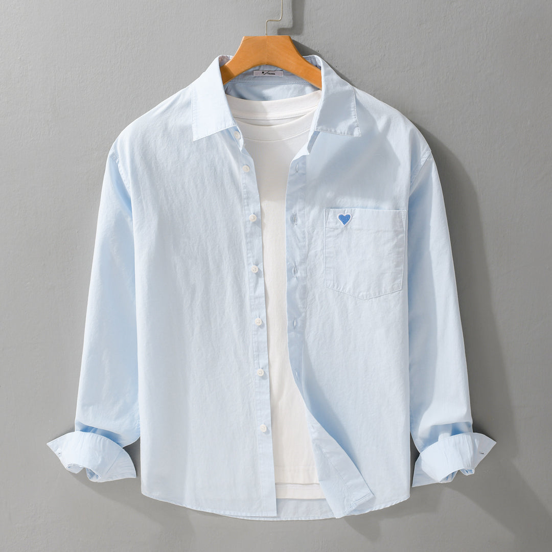 Herren Leichtes Baumwoll-Overshirt mit Brusttasche und dezenter Herzstickerei Shop Nory