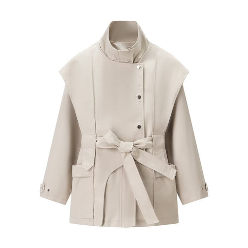 Damen Kurztrench mit Cape-Schulter, hohem Stehkragen und Bindegürtel Shop Nory