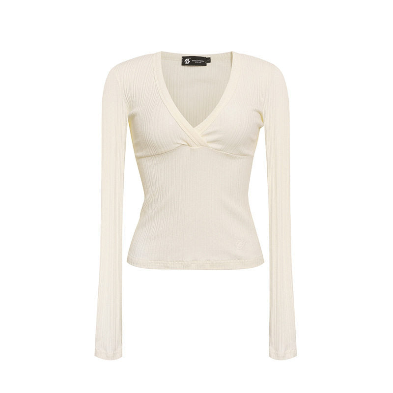 Damen Enganliegendes Rippstrick-Wickeloberteil mit tiefem V-Ausschnitt Shop Nory