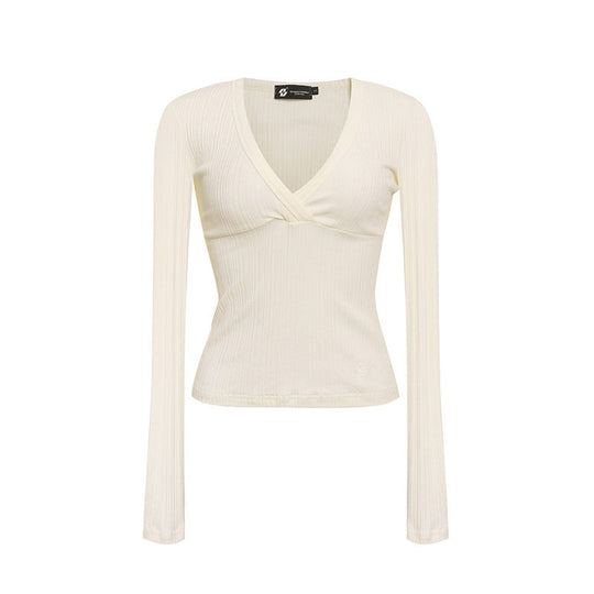 Damen Enganliegendes Rippstrick-Wickeloberteil mit tiefem V-Ausschnitt Shop Nory