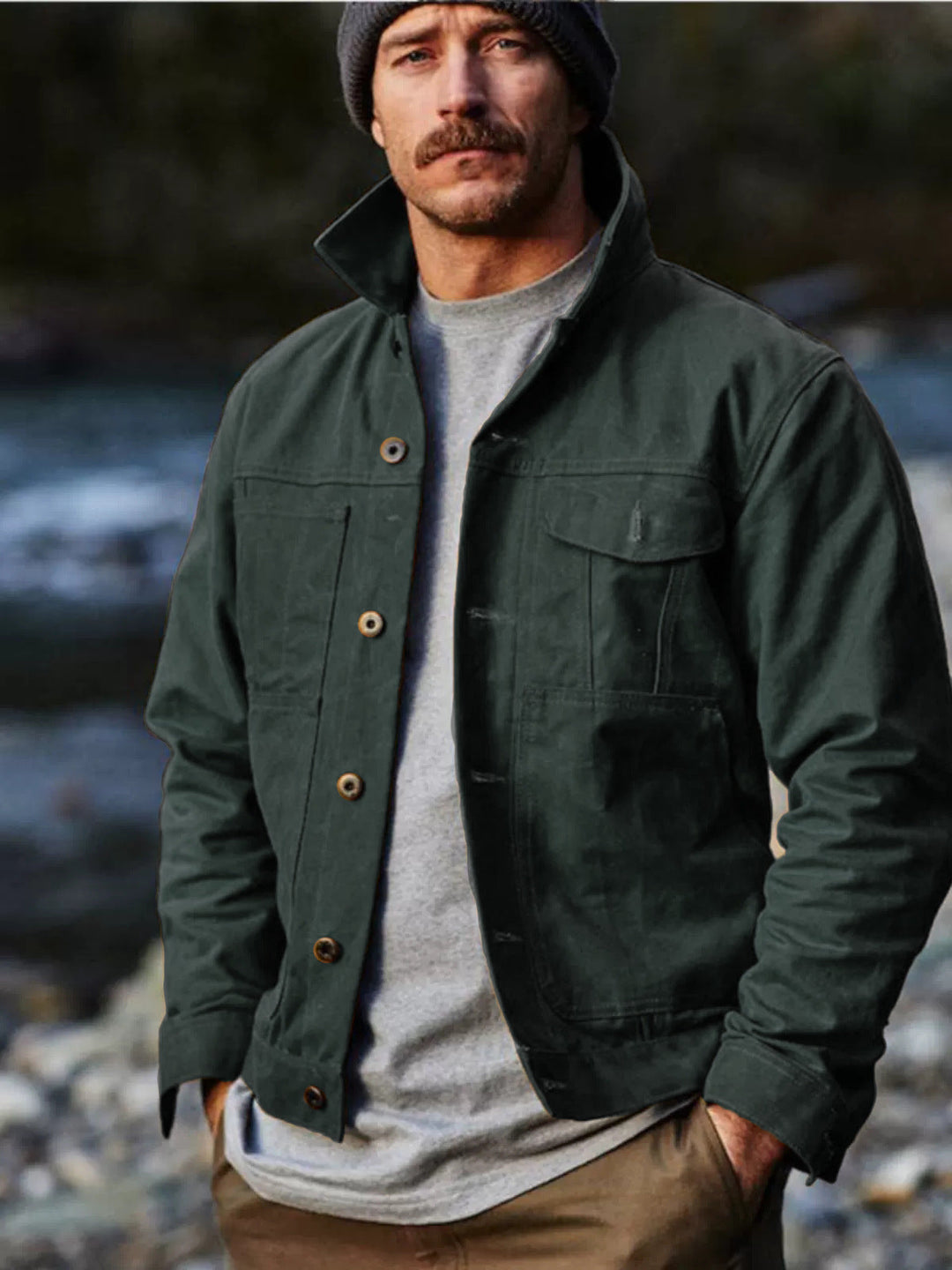 Herren leichte Utility-Jacke mit praktischen Taschen und stylischem Stehkragen