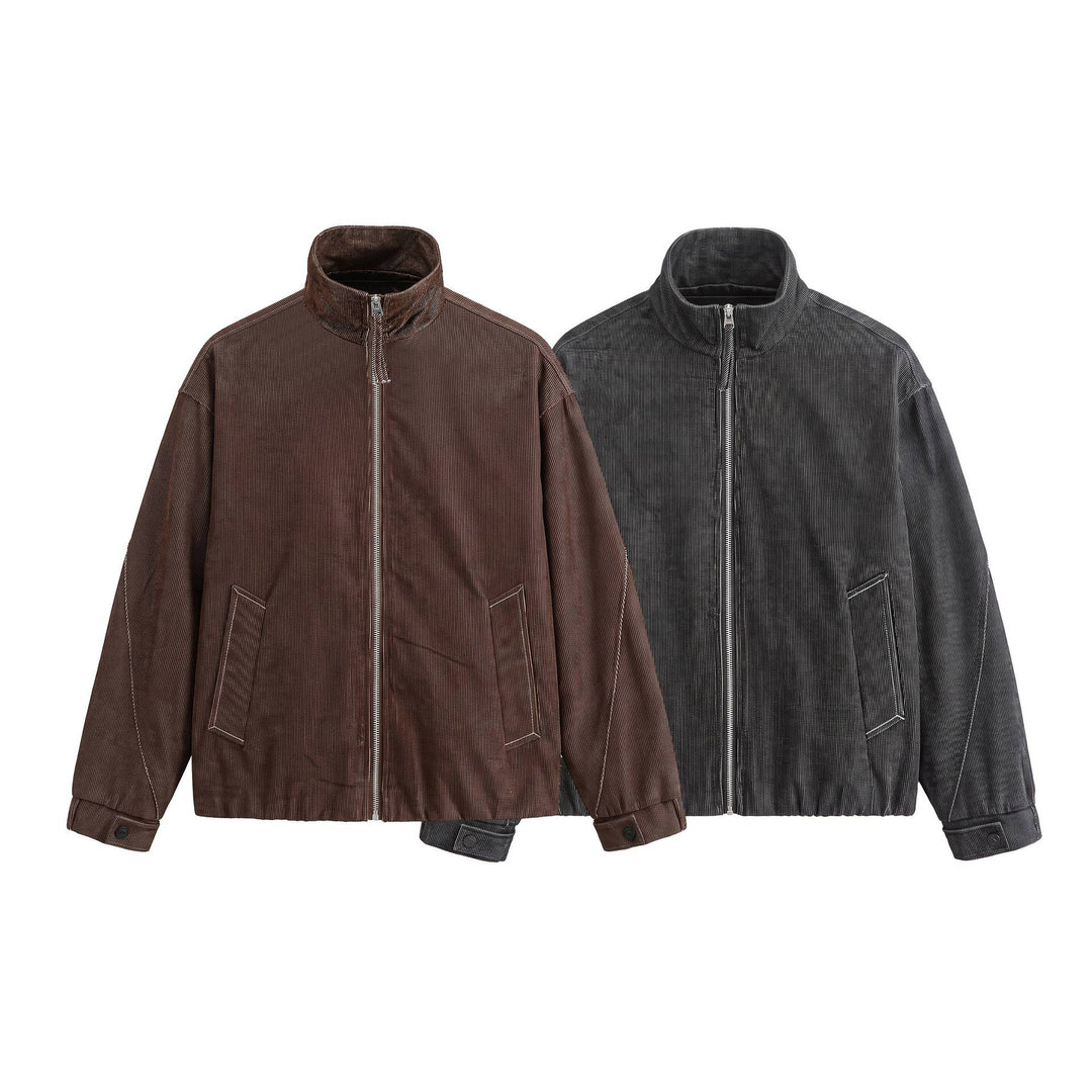 Unisex Kurzer Cord-Boxy‑Blouson mit Stehkragen, durchgehendem Reißverschluss und elastischem Saum Shop Nory