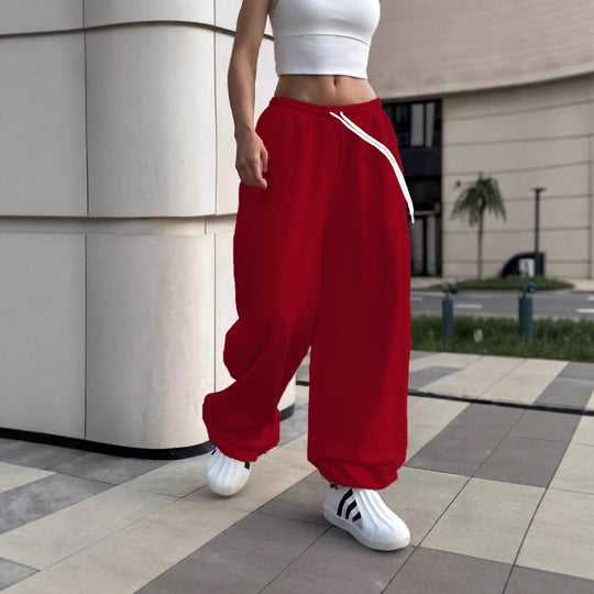 Damen nan weite Baggy-Jogginghose mit hohem Komfortbund, Kordelzug und elastischen Knöchelbündchen Shop Nory