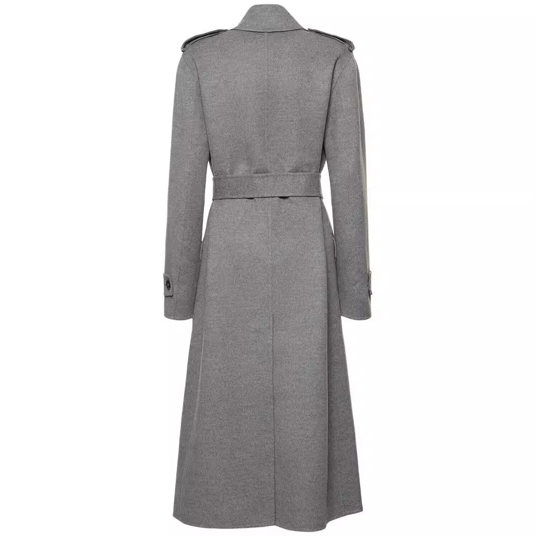Damen Midilanger Taillierter Doppelreiher‑Trenchcoat aus Wollmix mit ausgestelltem Saum Shop Nory