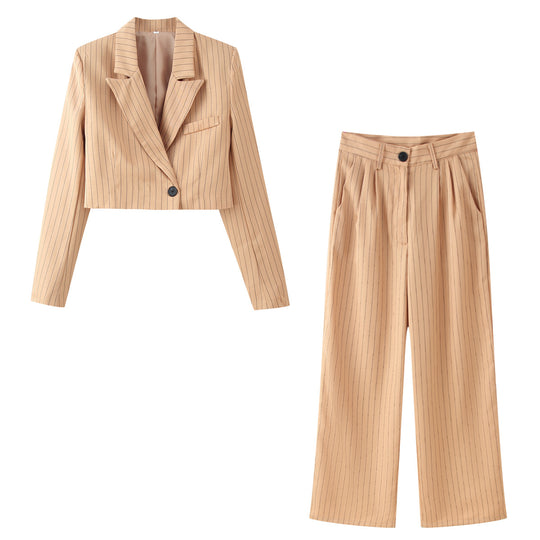 Damen Zweiteiliges Cropped-Blazer- und Hochbund-Bundfaltenhose-Set Shop Nory