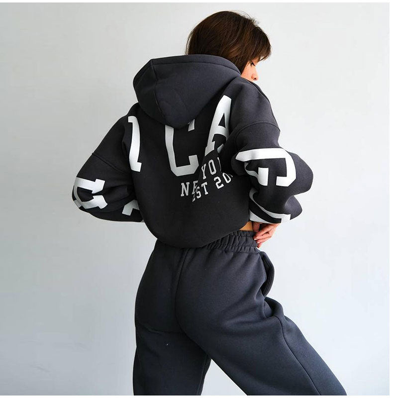 Damen Lässiger Oversize-Sweatanzug mit Kapuze und elastischem Bund