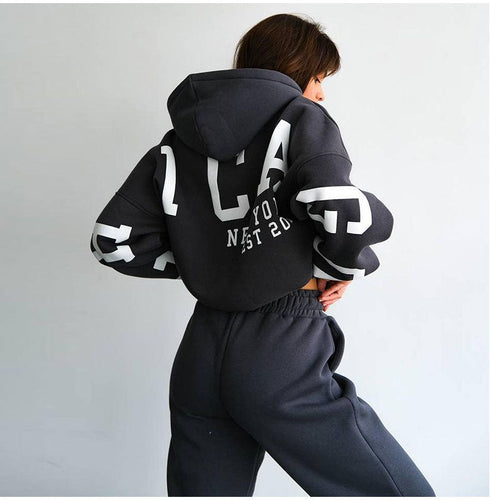 Damen Lässiger Oversize-Sweatanzug mit Kapuze und elastischem Bund