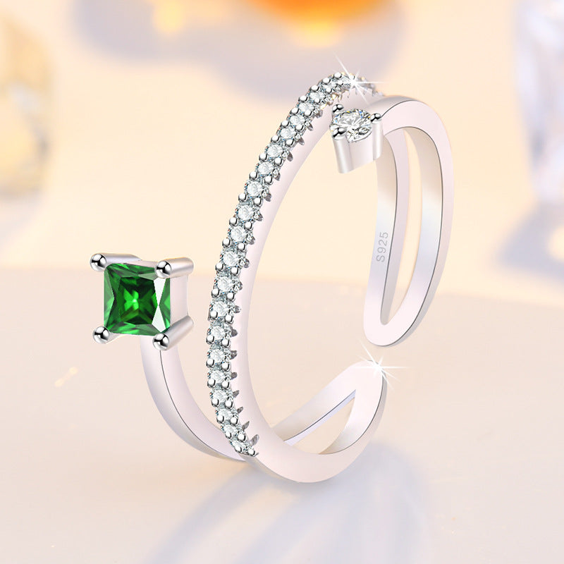 Damen Offener Ring mit luxuriösem grünen Edelstein und funkelnden Zirkoniasteinen Shop Nory