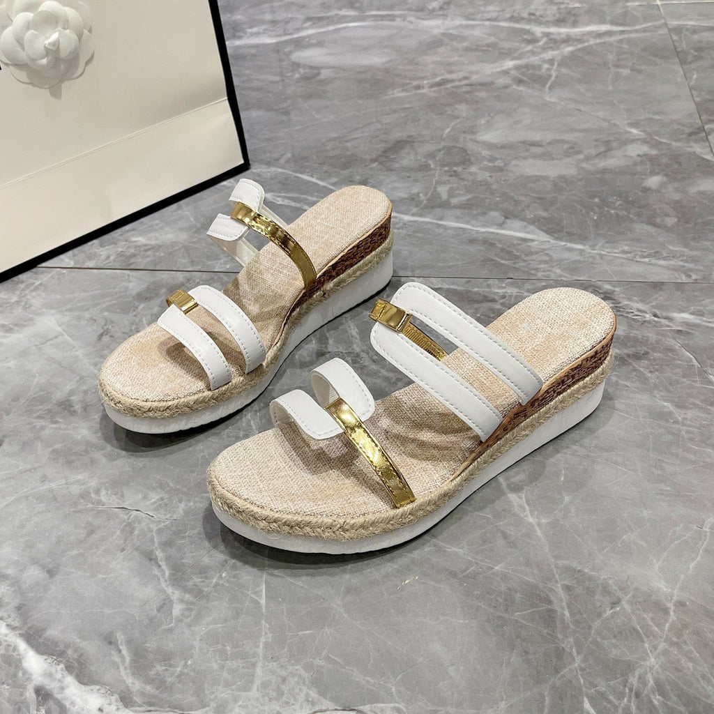 Damen Wedge-Sandalen mit eleganten Riemen und verstellbarem Schnallenverschluss Shopnory