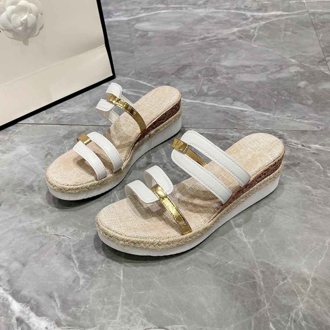 Damen Wedge-Sandalen mit eleganten Riemen und verstellbarem Schnallenverschluss Shopnory
