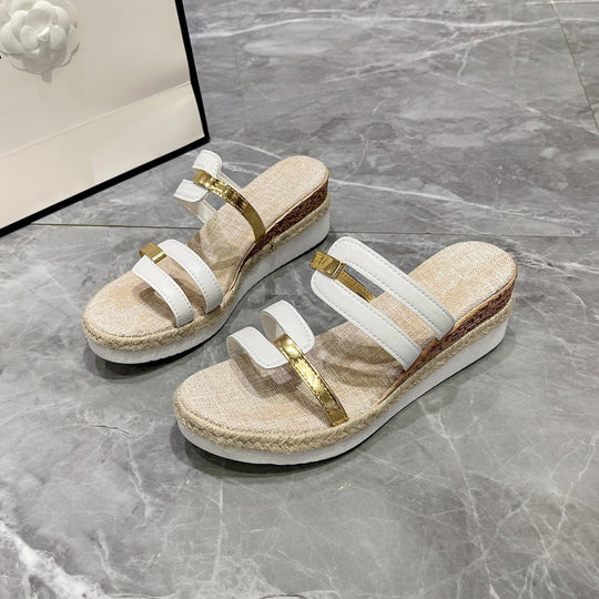 Damen Wedge-Sandalen mit eleganten Riemen und verstellbarem Schnallenverschluss Shopnory