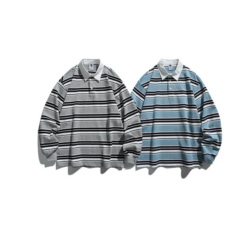 Unisex Gestreiftes Rugby-Polo im Oversize-Cut mit kontrastierendem Hemdkragen Shop Nory