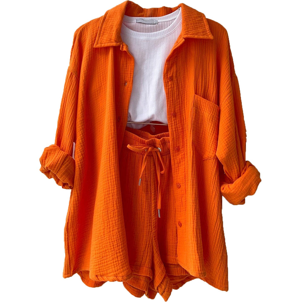 Damen lässiges Sommer-Set mit kurzärmliger Bluse und Shorts