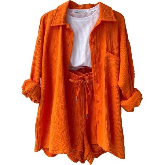 Damen lässiges Sommer-Set mit kurzärmliger Bluse und Shorts