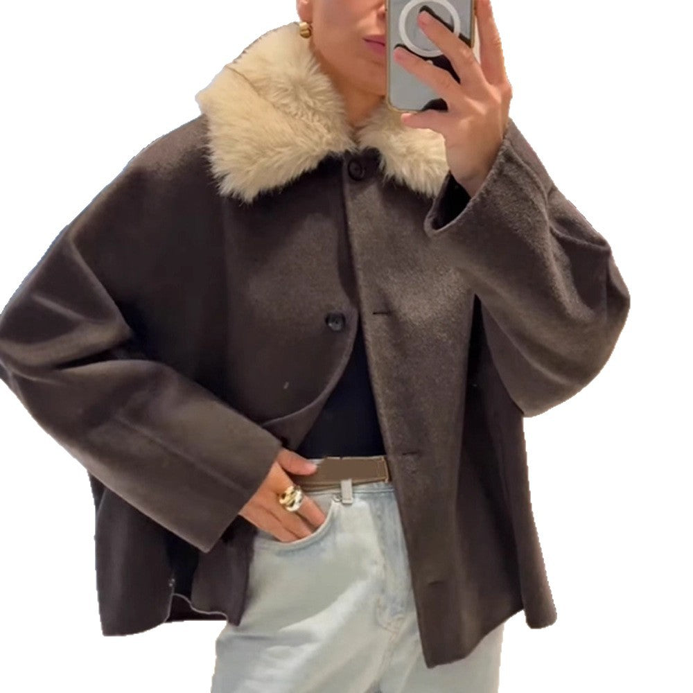 Damen Boxy-Cropped Wollmix-Jacke mit weichem Kunstpelz‑Schalkragen Shop Nory