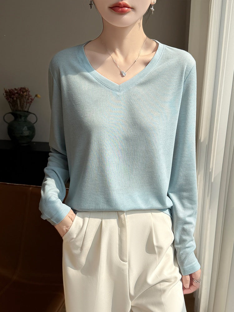 Damen Leichtes V-Ausschnitt-Feinstrick-Longsleeve Shop Nory