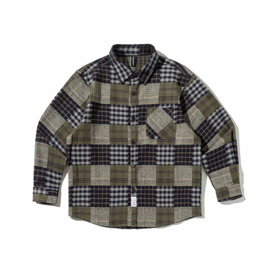 Herren Karierter Patchwork-Flanell-Overshirt mit Brusttasche Shop Nory