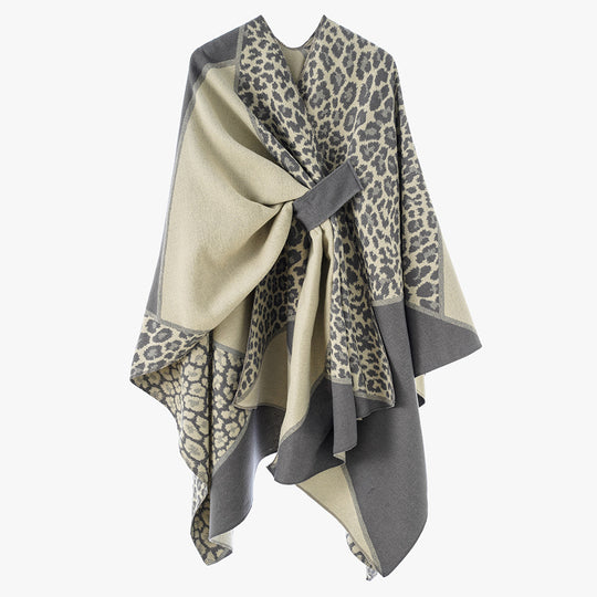 Damen Jacquard-Poncho mit Leopardenmuster und Wollmix-Überwurf Shop Nory