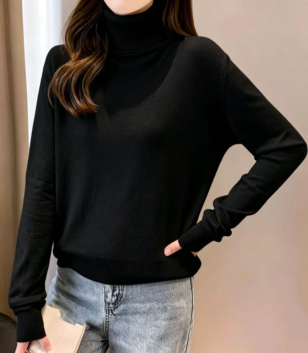 Damen Rollkragenpullover mit überschnittener Passform und gerippten Bündchen Shop Nory