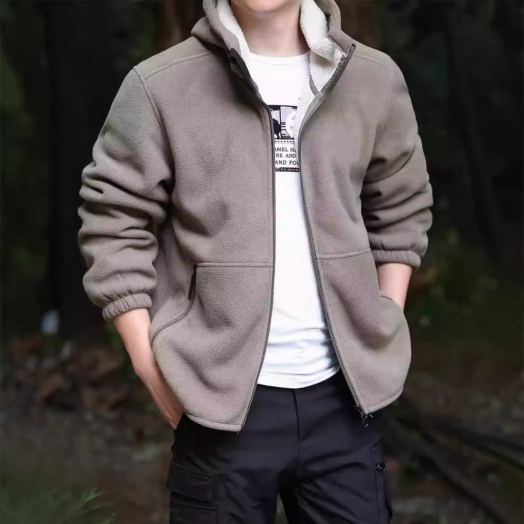 Herren Kapuzen-Fleecejacke mit Sherpa-Innenfutter, Zwei-Wege-Reißverschluss und windabweisender Front Shop Nory
