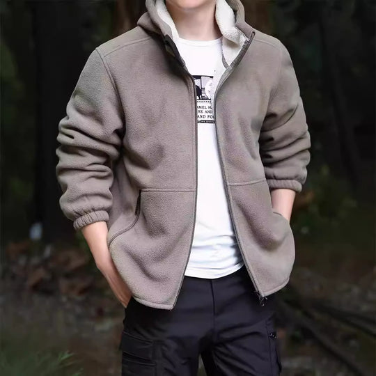 Herren Kapuzen-Fleecejacke mit Sherpa-Innenfutter, Zwei-Wege-Reißverschluss und windabweisender Front Shop Nory
