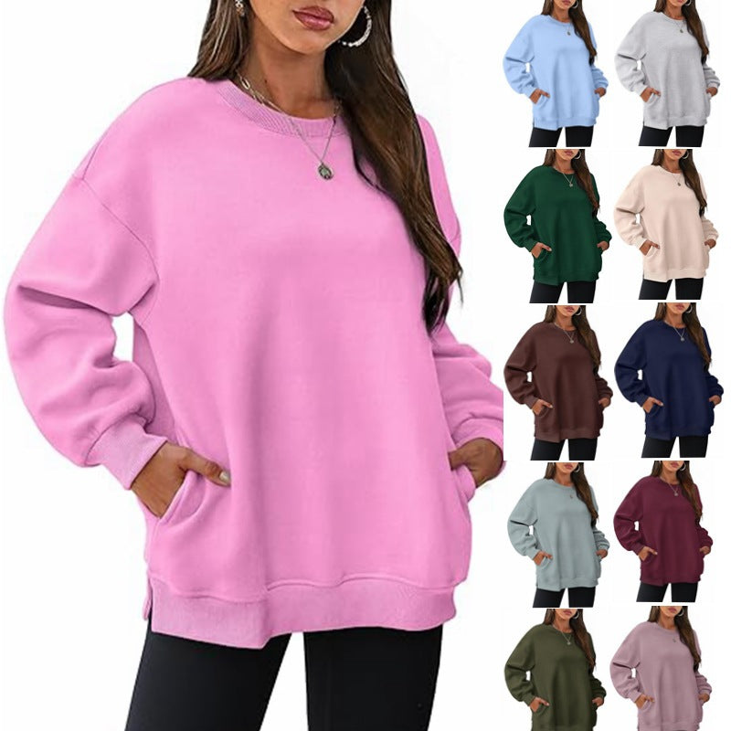 Damen nan lässiger Oversize-Sweatpullover mit seitlichen Eingrifftaschen, geripptem Saum und überschnittener Schulter Shop Nory